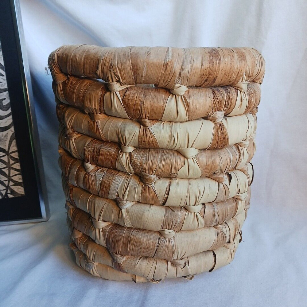 Banana Leaf Coiled Basket Planter Wastebasket Handmade